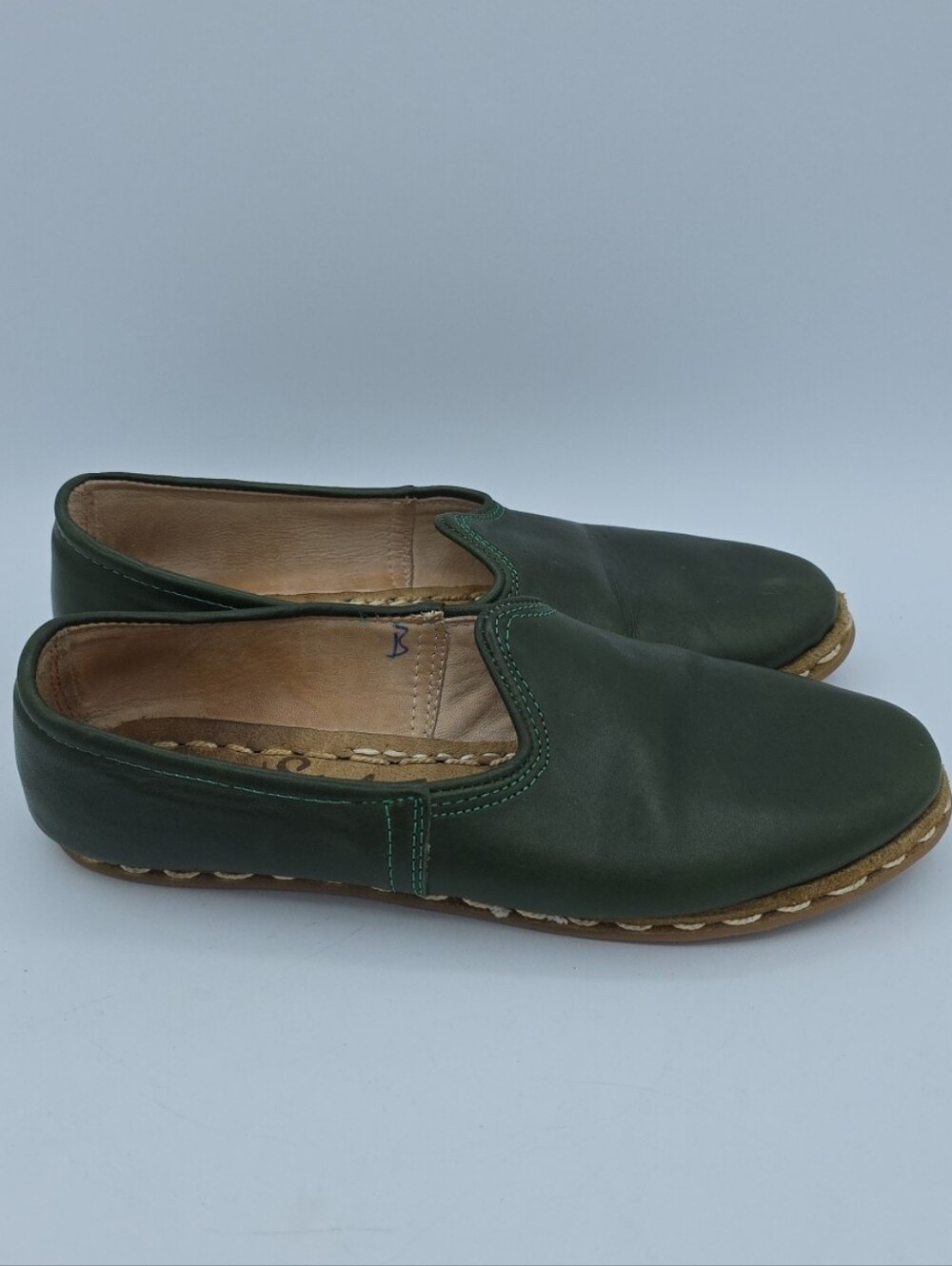 Sabah Denali Green Handmade Turkish Leather Slip On Boho Loafers Shoes Wms 39 - Picture 3 of 8